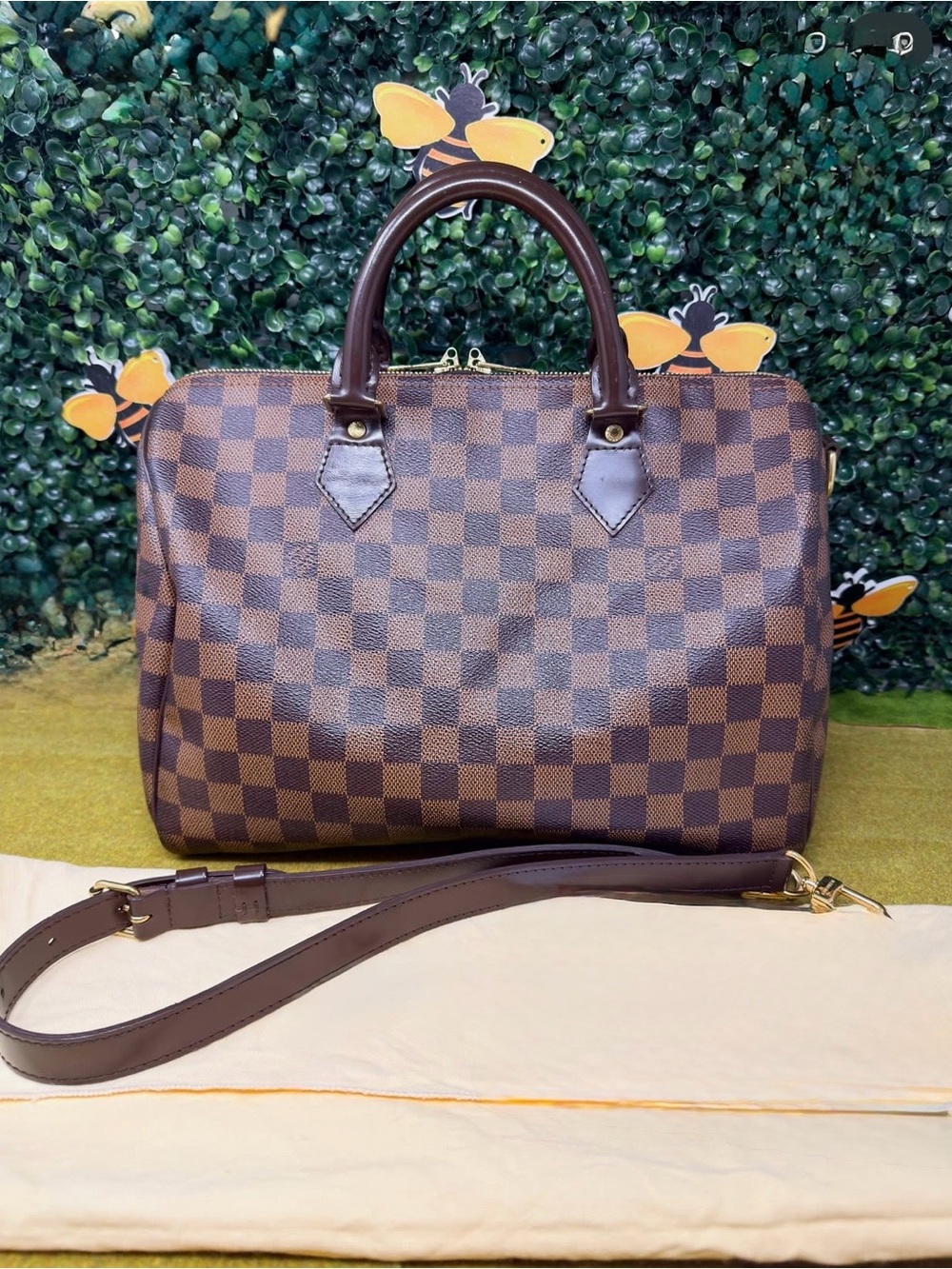 LOUIS VUITTON DAMIER EBENE SPEEDY BANDOULIERE 30 with short strap